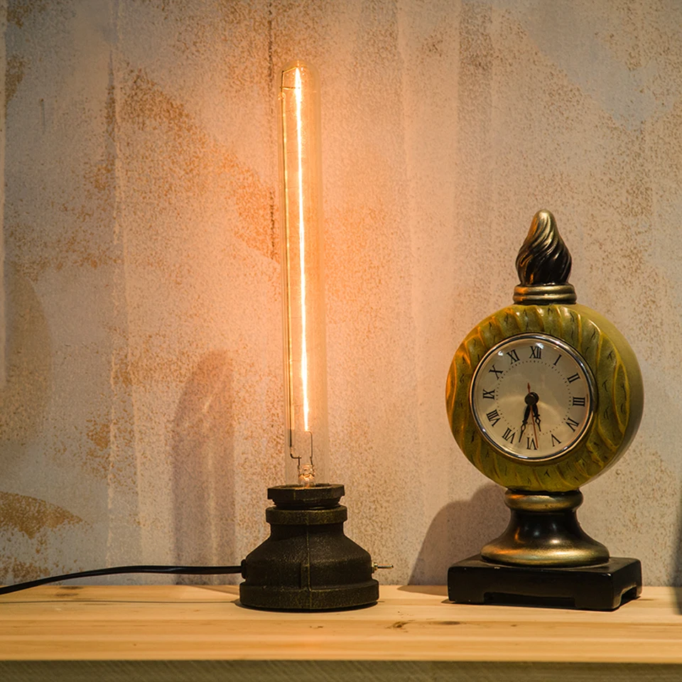 Освещение Лофт E27 витажный промышленный металлический edison, стол лампы стимпанк кованого железа база античные настольные лампы огни ночные