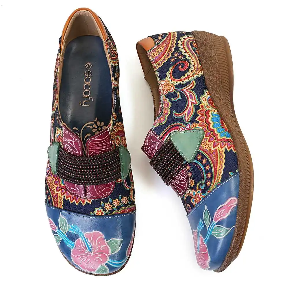 SOCOFY/складывающиеся туфли на плоской подошве с цветочным узором; обувь из натуральной кожи с жаккардовым эластичным ремешком; слипоны на плоской подошве; женская обувь; сезон лето