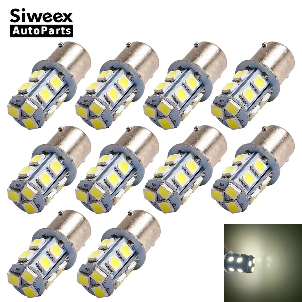 10 Pcs BA15S 1156 5050 13 SMD Car LED Dome Parking Light Turn Signal Bulb Tail Brake Side Marker License Plate Lamp White 12V | Автомобили