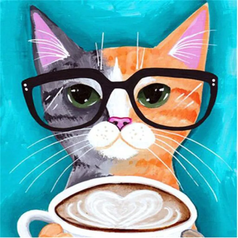 

Peter ren Diamond painting cross stitch DIY Diamond embroidery 5d Square & Round diamond mosaic Full image Home Decor coffee Cat