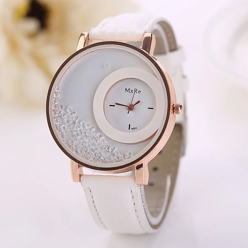 Горячие зыбучие пески часы с браслетом из бусин женские модные кварцевые наручные женские часы стразы из искусственной кожи женские часы-браслет Reloj Relogio - Цвет: Белый