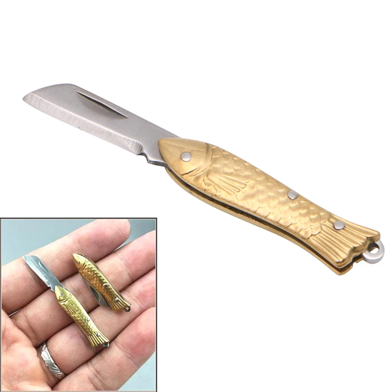 

Mini Pocket Brass Fold Knife Gadget utility gadget tool blade keychain keyring camp hike outdoor parcel package open box letter