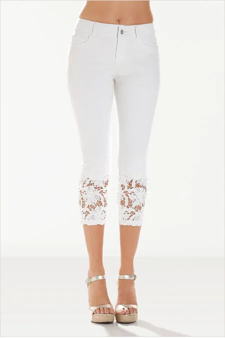 3/4 Skinny Jeans Woman 2019 Lace Jean Femme Plus Size Ladies Jeans Summer Push Up Pencil Pants Women Big Size White Black 5xl XL