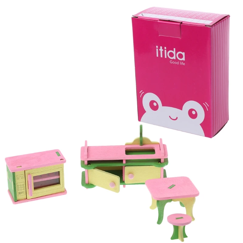 12 видов стилей детская деревянная мебель кукольный дом миниатюрная ванна кровать гостиная детская игрушка подарок - Цвет: Коричневый