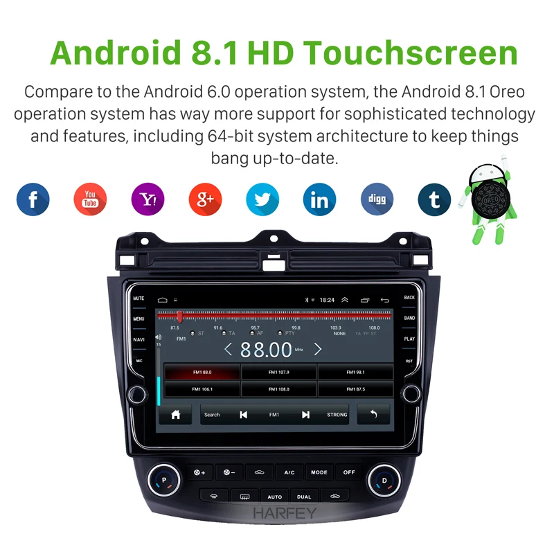 Clearance Harfey Android 8.1 10.1 inch HD Touchscreen Car Radio For Honda Accord 7 2003-2007 GPS Bluetooth Head unit car multimedia player 2