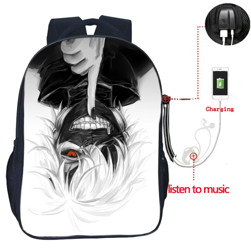 Высокое качество одежда с надписью «Tokyo Ghoul рюкзак USB зарядка рюкзак модные зарядка через usb рюкзак для учеников, мальчиков и девочек школьная сумка распылитель ранцевого типа для с