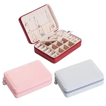 

Korean Style Fresh And Simple Girl Earrings Plate Jewelry Box Protable Leather Earrings Ring Multi-function Jewelry Storage Box