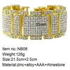 Exaggerated Punk Shiny Full Rhinestone I Bangle Hip Hop Bling CZ Wristbands Chains Link Men Women Gift jewelry 6