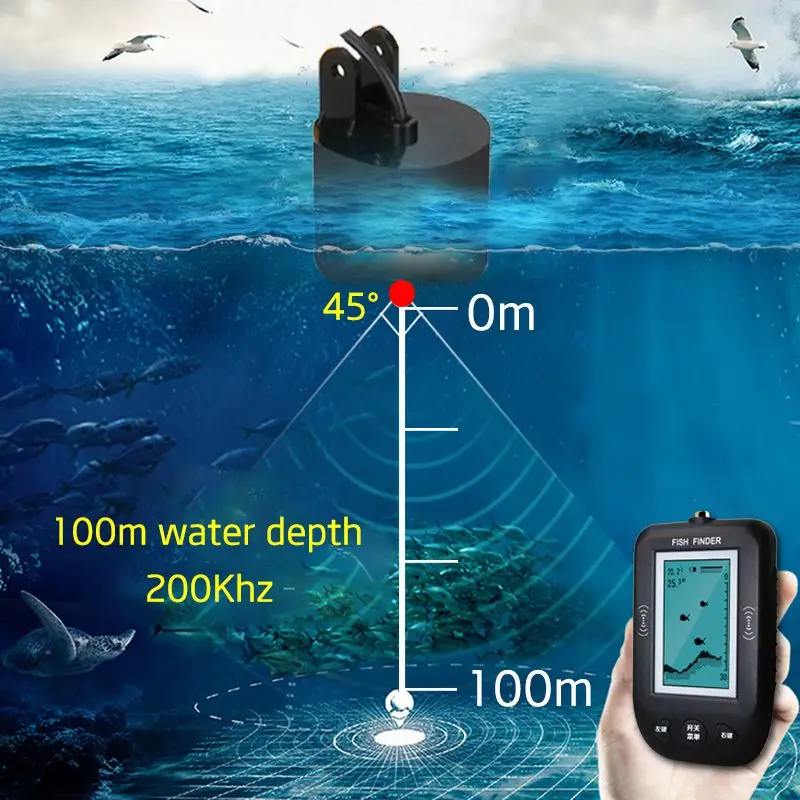 Abld-erchang Xf02 портативный рыболокатор 9 м провод эхолот сигнализация 0,6-100 м датчик глубины гидролокатор для рыбалки
