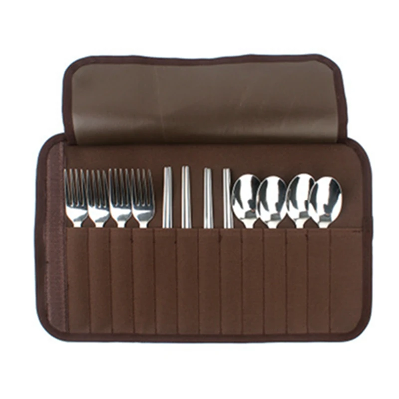 

Outdoor Cutlery Storage Bag Camping Barbecue 4 People Tableware Stainless Steel Spoon Chopsticks Fork Picnic Organizer Package
