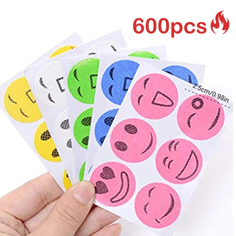 

600Pcs Portable Mosquito Stickers Anti Mosquito Insect Repellent Stickers Patches Smiling Face Mosquito Killer Random Color