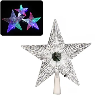 

1pcs Shiny Star Christmas Tree Top Xmas Decor Transparent LED Luminous Treetop Stars Christmas Party Festival Home Ornament