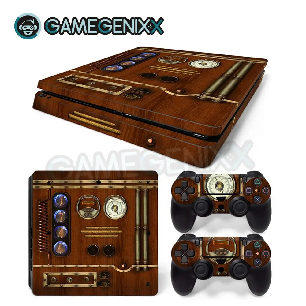 Наклейка на кожу GAMEGENIXX Виниловая наклейка для PS4 тонкая консоль и 2 контроллера-деревянные часы на заказ
