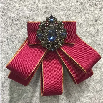 

5Pcs Rose Red Tie Bow Brooch Fabric Crystal Flower Pins And Brooches Accessories Ladie Bowtie Broaches Pin Badge For Women Men