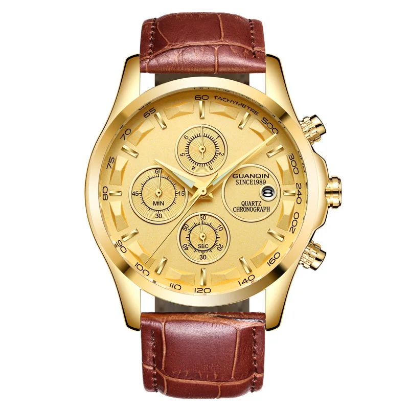 

GUANQIN GS19112 watches men luxury brand Chronograph Watch Men Military Sport Leather Quartz Wrist Watch relogio masculino