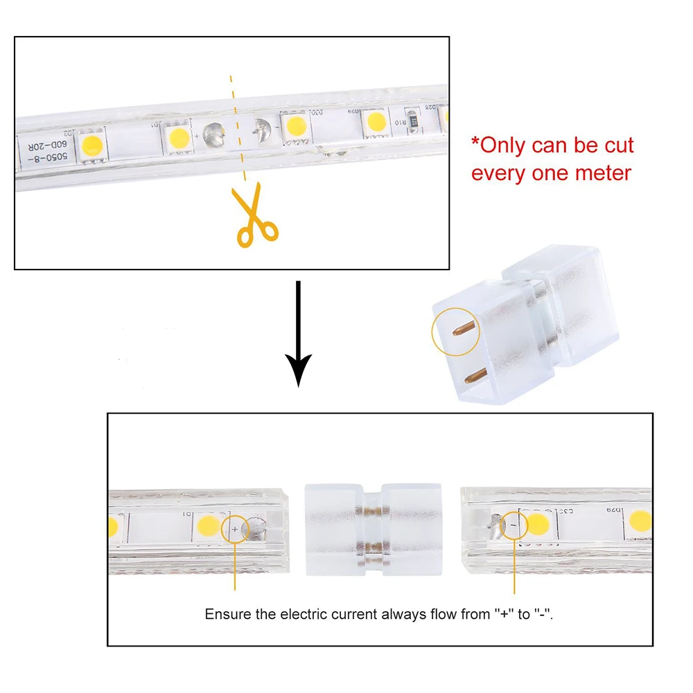 220 V Светодиодные ленты света SMD 5050 60 светодиодный s/m Водонепроницаемый IP67 220 V Вольт ленты диода ленты светодиодный лампа загорается Мощность Plug Гостиная