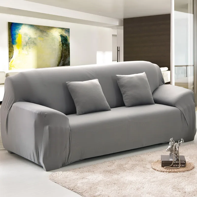 Solid Color Sofa Cover Big Elasticity Stretch Couch Cover Loveseat Sofa Corner Sofa Towel Furniture Cover 1/2/3/4 Seater - Цвет: Grey