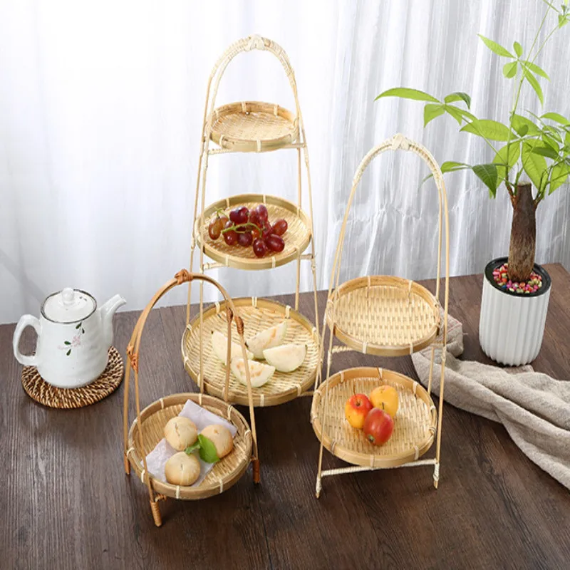 

Hand-woven Storage Baskets Multi-layer Bamboo Baskets Dry Goods Vegetable Fruit Trays Hanging Multifunctional Detachable Baskets