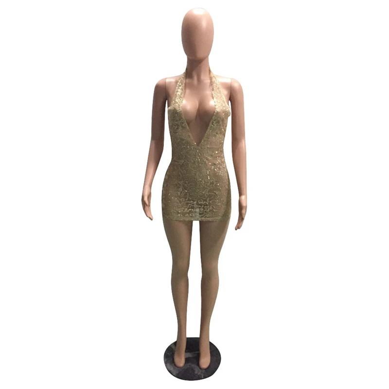 Adogirl Новое Прозрачное мини-платье с блестками сексуальное облегающее Клубное платье с глубоким v-образным вырезом на шее вечерние костюм vestidos