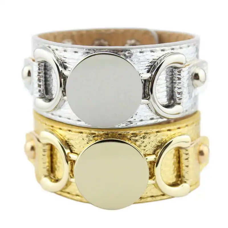 Manufacturer Wholesale Disc Leather Cuff Bangle Bracelets for Women Creatively Monogram Leather Cuff Bangle Bracelets