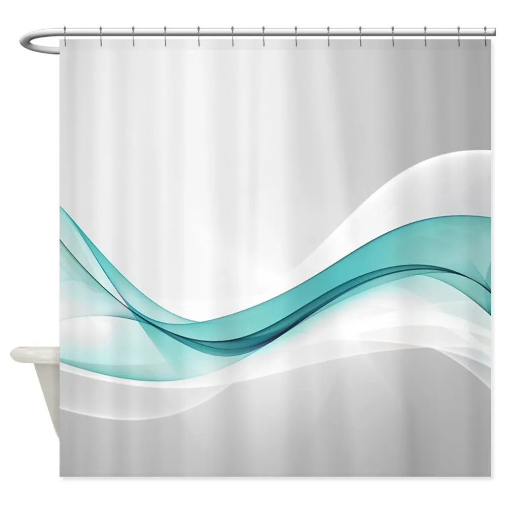 Teal Wave Abstract Decorative Fabric Shower Curtain Bath Products