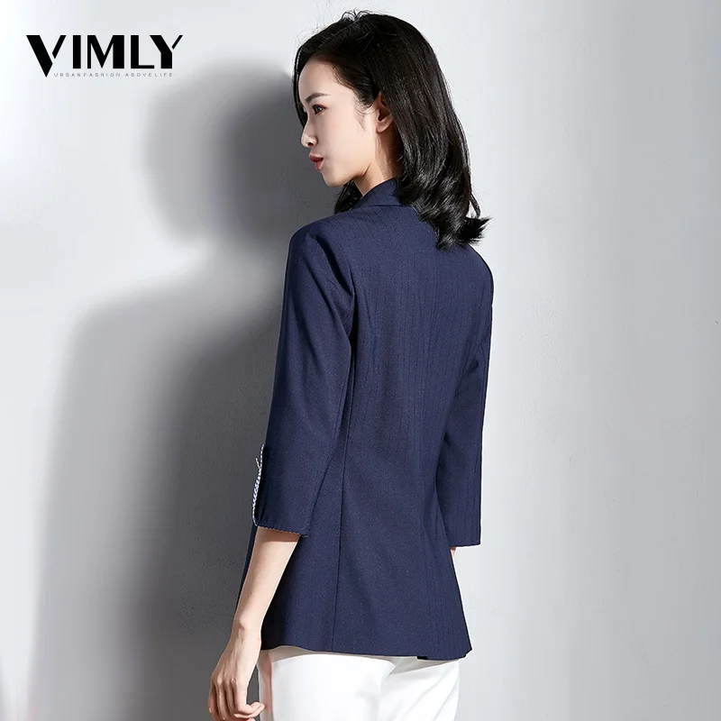 Vimly Women Office Elegant Blazer Ladies Business Suits Spring Autumn Women Outwear Jackets Navy Blue Slim long-sleeve Blazer