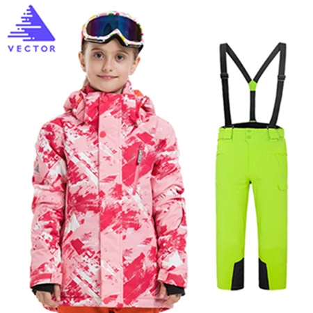 Векторный детский лыжный костюм; Водонепроницаемая Куртка для сноубординга; комплект со штанами; лыжный костюм; зимняя теплая одежда для детей; Одежда для мальчиков и девочек - Цвет: Girls 6