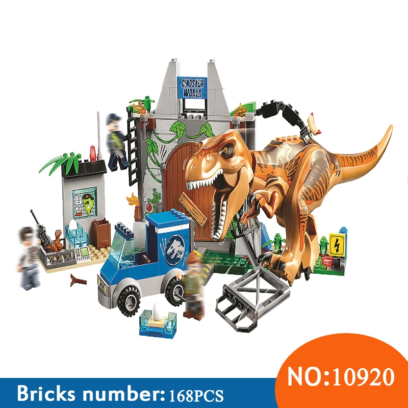 

Compatible legoings 10758 168pcs Jurassic World Dinosaurs Tyrannosaurus Rex Breakout Building Block Toys For Children Bela 10920