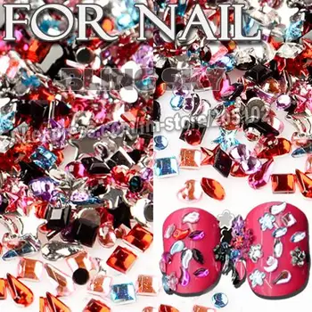 

2000pcs/Lot Nail Art Rhinestone Mix Colors Shapes Sizes Acrylic Non Hotfix Flatback glitters for 3D Nail Art Crystal Decoration