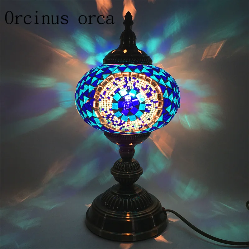 Mediterranean retro hand colored glass lamp bedroom bedside lamp southeast exotic tabled lamp