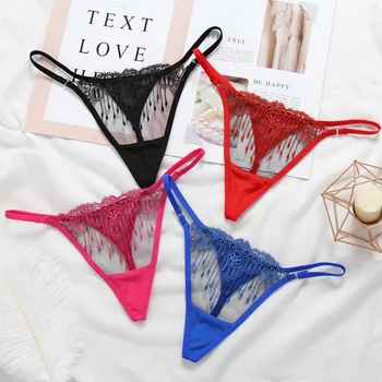

Rubick Women Sexy Ribbon Transparent Embroidery Ladies Underwear Low Waist Seamless Ultra-thinTemptation T-pants G-String Thong