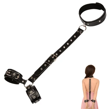 Female Leather Handcuffs Neck collar Wrist strap Fetish Bondage Erotic sex toys Bdsm Restraint sex toy for Couple Adult sex game 3
