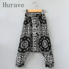 Hurave/Лидер продаж; сезон осень-весна; Длинные свободные штаны для девочек; детские шаровары с принтом; детские брюки свободного кроя