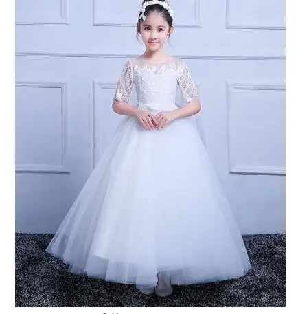 

Actual Picture Holy Communion Dresses Half Sleeves Lace Up Back Flower Girl Dresses New Arrival Custom Made