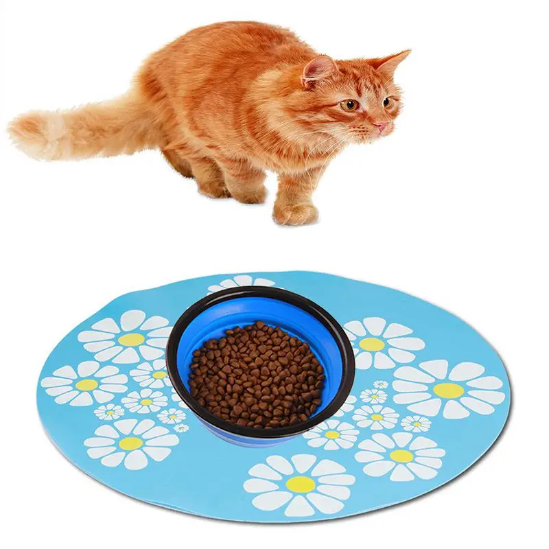 

New Pet Placemat Cat Dog Large Floral Anti Slip Waterer Pad Silicone Water Dispenser Flower Fountain Feeder Mats