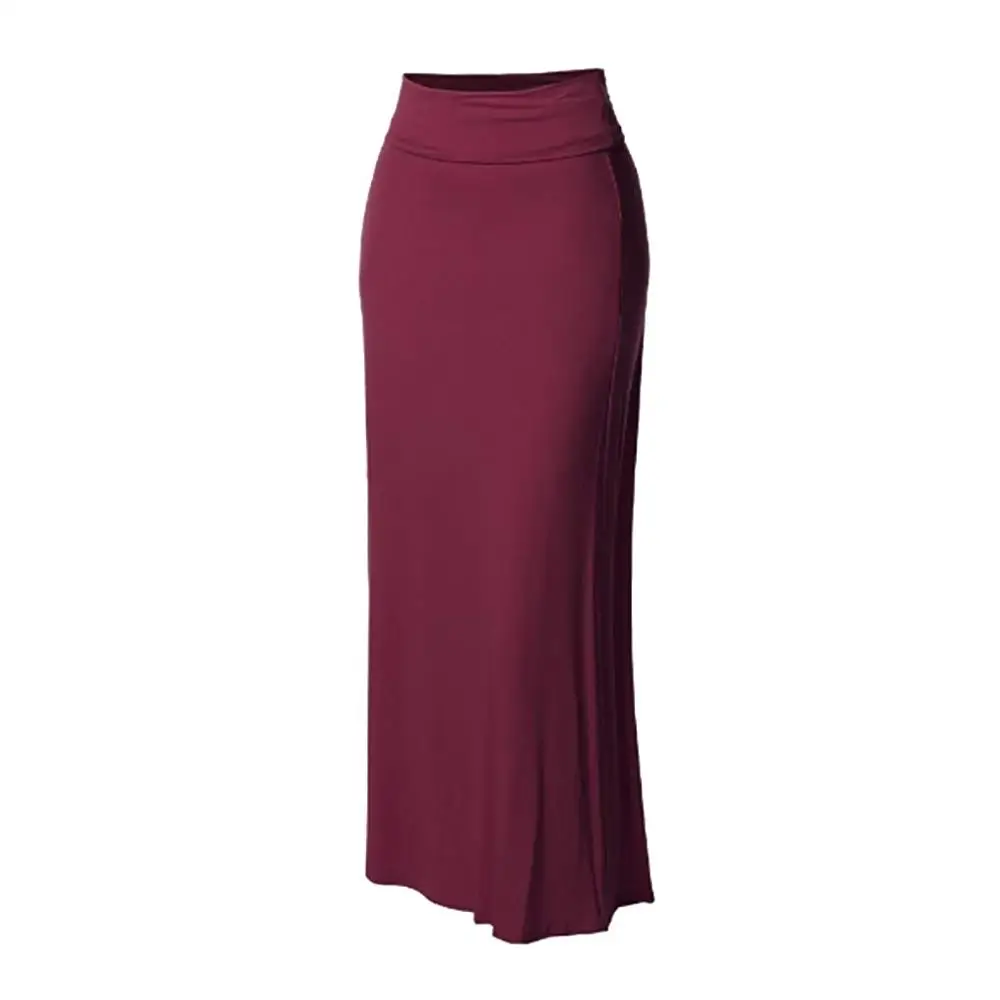 Women's Spring Summer Long Maxi Skirt Ladies Solid Color High Waist Comfort Bodycon Stitching Party Evening Skirt Lady Sias ED