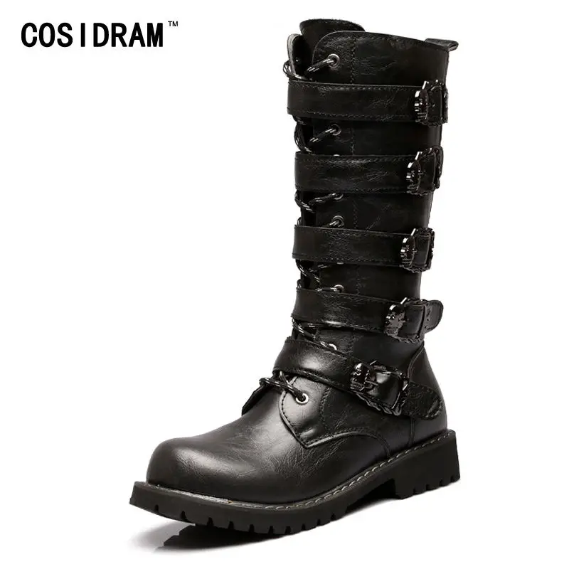 

Masorini Mid-Calf Men Motorcycle Boots PU Leather Skull Winter Shoes Male Botas Hombre High top Men Shoes Plus Size 46 BRM-132