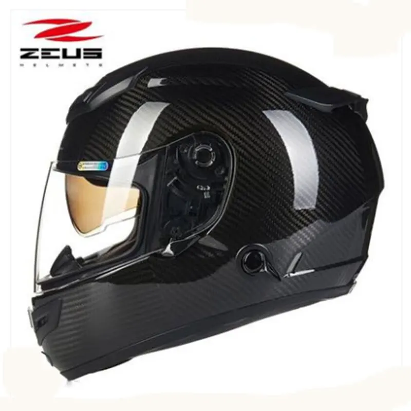 Мотоциклетный шлем ZEUS из углеродного волокна с 2 линзами, высококлассный мотоциклетный шлем, с удобной застежкой, мотоциклетный шлем в горошек 1200E - Цвет: black