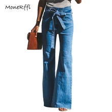 MoneRffi женщина тонкий высокая талия джинсы для женщин Drawstring винтажные женские джинсы модные широкие брюки плюс размеры уличная Mujer