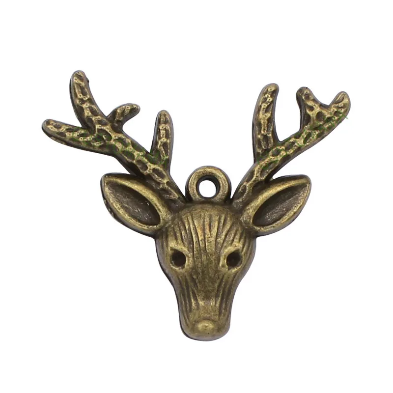 20pcs Reindeer Charms, Antique Bronze Deer Head with Antlers Charm