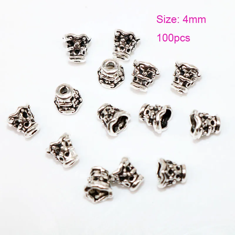 

PDFLKR 4mm SmallAntique Silver Bead Caps beads 100pc DIY Conical column caps pattern alloy End Beads caps For Jewelry Making