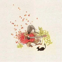 С гитарой для девочек цифровая печать на ткани DIY лоскутное шитье ткань Скрапбукинг для кошелек сумка картина покрашенного вручную патч-20x20 см