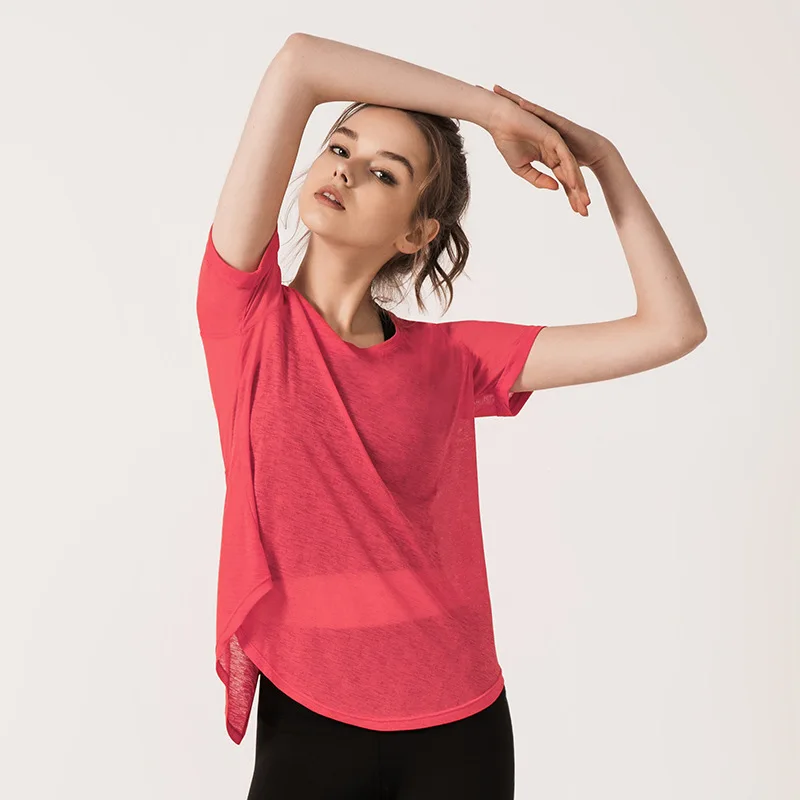 

2019 New Style Solid O Neck Breathable Sports Shirts Women Blouses Short Sleeves Tops Plus Size