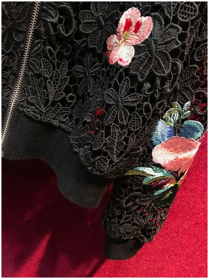 Женская ажурная куртка Svoryxiu, черная кружевная куртка, кардиган с вышивкой, верхняя одежда на весну