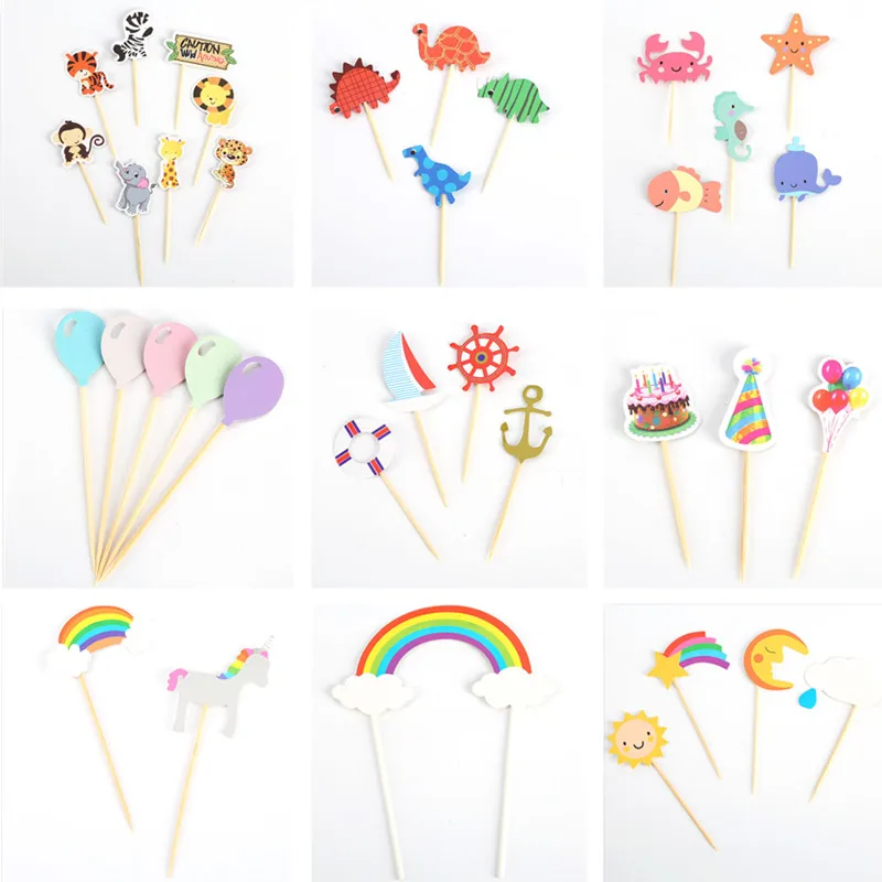

1 Set Animal World Giraffe Elephant Lion Cake Inserted Card with Toothpick Cake Decoration for Wedding Birthday Party Gift