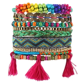 

Newei Hot Luxury Weave Bead Handmade Bracelets Multilayer Novelty Tassels Bohemia Bracelets Bangle Jewelry For Girl Women