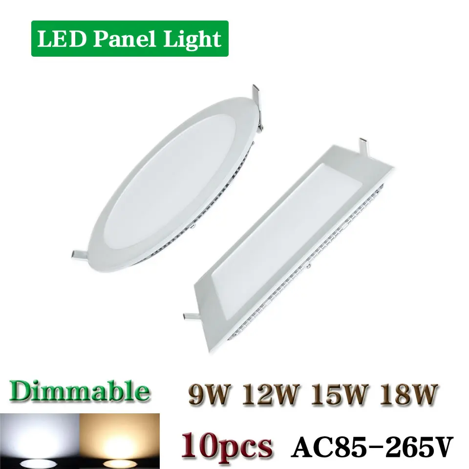Dimmable Ultra Thin Indoor LED Panel Light Square/Round 9W 12W 15W 18W