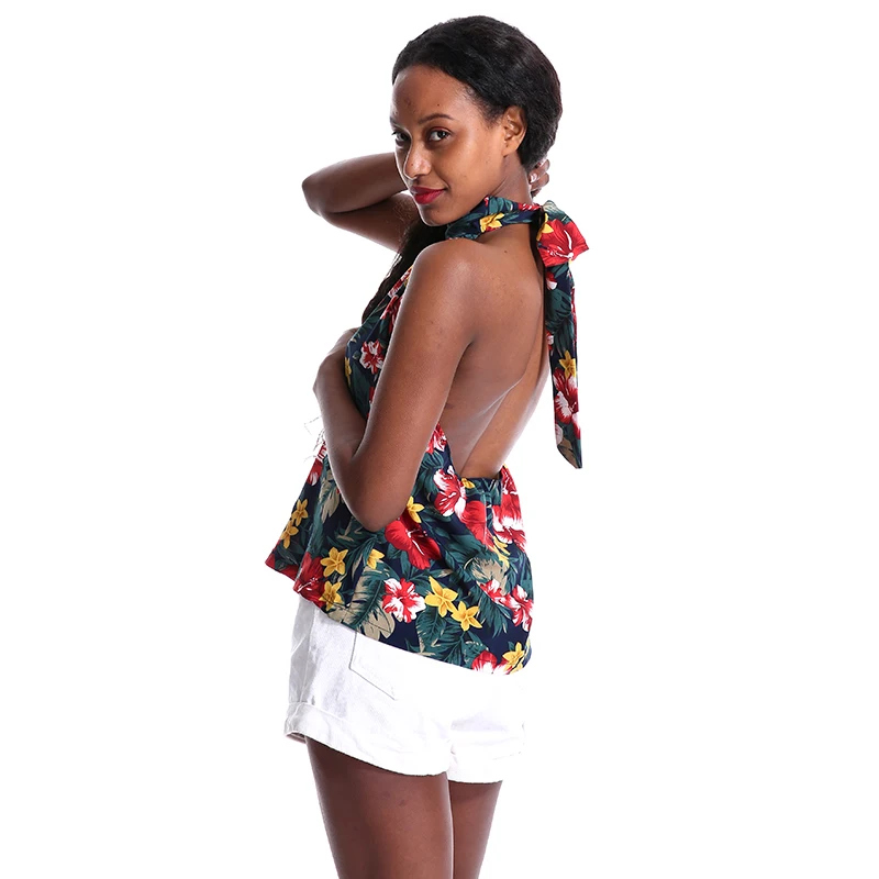 NIBESSER Sleeveless Halter Womens Chiffon Tops Blouses Vintage Floral Print Summer Boho Beach Shirts Backless Slim Blusas Mujer NIBESSER Sleeveless Halter Womens Chiffon Tops Blouses Vintage Floral Print Summer Boho Beach Shirts Backless Slim Blusas Mujer
