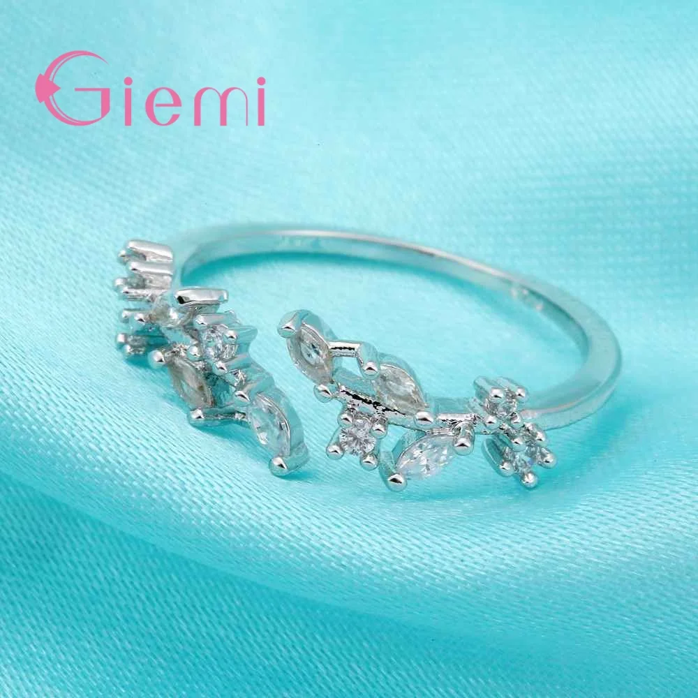 Giemi высокое качество 925 пробы Серебряные ювелирные изделия для Для женщин Обручение вечерние листьев Дизайн девушка Регулируемые кольца