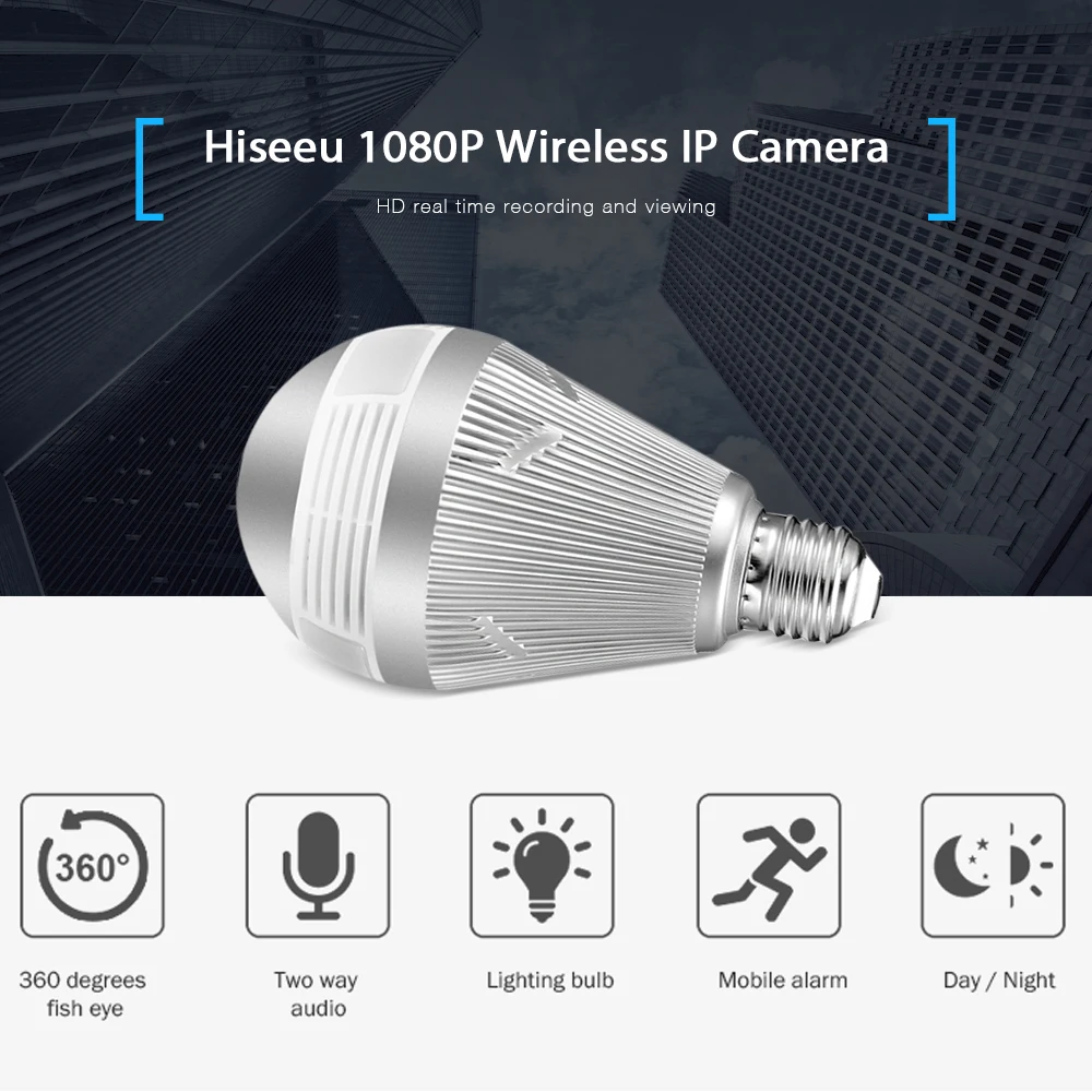 

Hiseeu 1080P 360 degrees IP Camera Wireless Fisheye Panoramic Home Security Camera Wifi Night Vision Two-way audio Baby Monitor